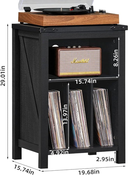 Record Player Stand with Vinyl Record Storage - Holds up to 160 Albums, Large Wooden Turntable Table, Black Cabinet Display Shelf for Living Room, Bedroom, Office