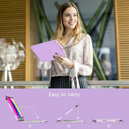HOTLIFE for iPad A16 11th Generation/10th Generation Case with Keyboard,Touch Keyboard for iPad 11" /10th Gen 10.9 inch 2022-10 Color Backlight, 360° Rotatable Protective Cover (Light Purple)