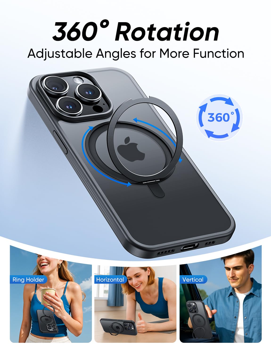 MAGIC JOHN 360° Rotatable Magnetic Invisible Stand for iPhone 14 Pro Case [Anti-Slip Grip] [Compatible with MagSafe] 16FT Shockproof for iPhone 14 Pro Case with Kickstand, Black
