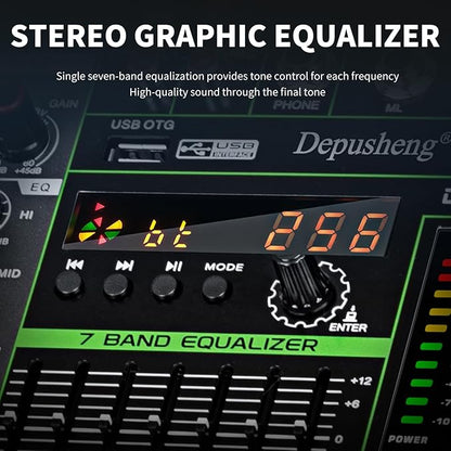 Depusheng MX12 12 Channel Sound Mixer Audio Mixing Console 48V 256DSP Professional USB PC Play Record Podcast Live Broadcast (US MX12)