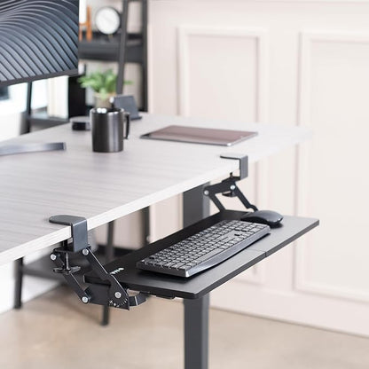 VIVO Large Clamp-on 27 (33 Including Clamps) x 11 inch Computer Keyboard and Mouse Tray with 12 Setting Swinging Height Adjustment, Platform Drawer for Typing, Black, MOUNT-KB08V