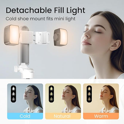Mini Selfie Stick with 2 Fill Lights, Portable Phone Tripod with Remote and Cold Shoe Mount, Pocket Size Selfie Tripod for iPhone Android, Live Streaming, Video Recording(White)