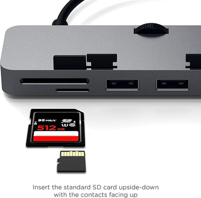 Satechi Aluminum Type-C Clamp Hub Pro with USB-C Data Port, USB-A 3.0 Data, Micro/SD Card Reader - Compatible with 2020/2019/2017 iMac & iMac Pro, Does Not Fit 2021 iMac (Space Gray)