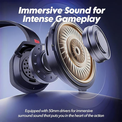 NUBWO G06 Dual Wireless Gaming Headset with Microphone for Ps5, Ps4, PC - 23ms Low Latency Audio - 100-Hour of Playtime - 50mm Drivers (Black-Red)