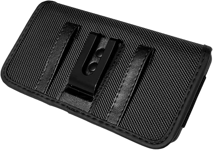 Nylon Cell Phone Holster for Samsung Galaxy A01 A10e S10 S9 S22 5G, LG K30 Phoenix 5 Aristo 5, Orbic Maui+, TCL Signa - Horizontal Case Canvas Waist Carrying Pouch with Belt Clip/Loops, Black