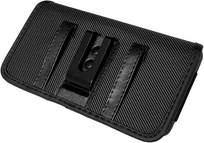 Nylon Cellphone Holster for iPhone 12/13/14/15 Pro Max/Plus, Samsung Galaxy A04S A13 A14 A15 S22 S23 S24 Plus- Horizontal Case Canvas Waist Carrying Pouch with Belt Clip/Loops, Black