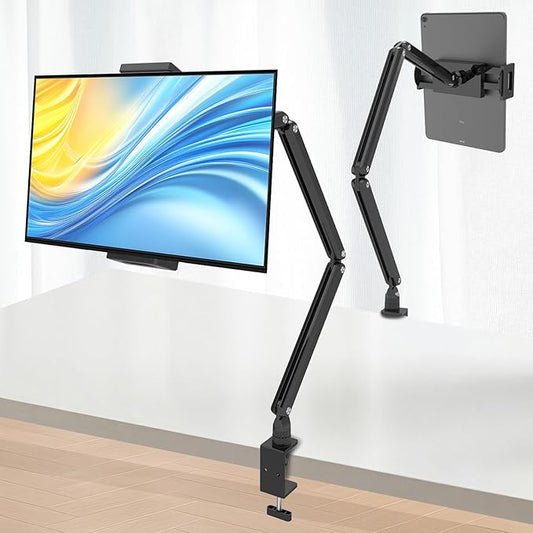 Yumecamp Tablet Stand for Desk,Adjustable iPad Holder Clamp Mount,360°Rotation,Sturdy Aluminum Tablet Arm Mount for 4.7"-15.6" iPad Pro/Air/Mini,iPhone,Portable Monitors,for Kitchen,Work,Video Call