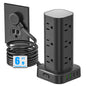 Tower Power Strip with 15W Wireless Charger, 6FT Flat Plug Extension Cord with Multiple Outlets, 12 AC Outlets, 4 USB Ports (2 USB C) Charging Station Surge Protector for Office Home Dorm Room (Black)