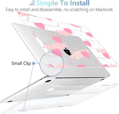MEEgoodo Case for MacBook Pro 13 inch Case 2022 2021 2020 New A2338 M2/M1 A2251 A2289, Hard Shell with Keyboard & Camera Cover Compatible with 13 inch MacBook Pro, Watercolor Hearts & Grunge Elements