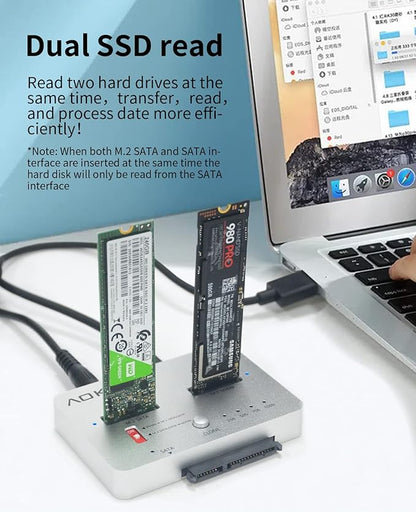 AOKO M.2 NVMe to M.2 SATA and 2.5”/3.5” SSD/HDD Clone Docking Station, USB-C 10Gbps Hard Drive Reader & Two-Way Offline Cloning Dock for M.2 SATA NVMe SSD +2.5/3.5 SATA Hard Drive Duplicator