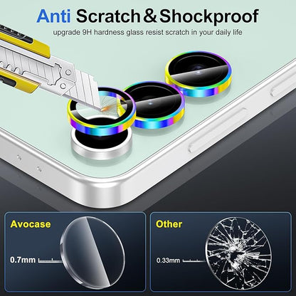 for Samsung Galaxy S24 FE Camera Lens Protector, Individual Metal Ring Tempered Glass Lens Cover, [Strong Adsorption] Scratch Resistant Ultra-Thin HD Clear Lens Cover, 1 Set-Colorful Ring