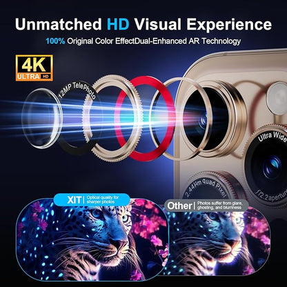 X-it 2 Pack Camera Lens Protector, Shatterproof Protection Anti-Scratch Ultra HD Camera Protector, Anti-Glare 9H Tempered Glass Lens Protector for iPhone 16 Pro Max/16 Pro, Case Friendly, Golden Red