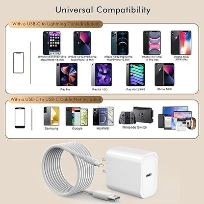 [Apple MFi Certified]10FT Fast iPhone Charger,Extra Long Apple Charger Fast Charging 2Pack 20W USB C Charger Block Plug + 10Foot Lightning Cable Cord for iPhone 14/Pro/Pro Max/Plus/13/12/11/XS/XR/X/SE