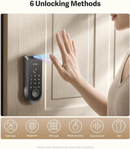 Lockin Veno Smart Lock with Palm Vein, Keyless Entry Smart Locks for Front Door with Doorbell, Fingerprint Lock Built-in WiFi, App Remote Control, 7-Month Battery Life, IP65 Waterproof