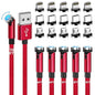 Magnetic Charging Cable, 540 Rotating Phone Charger [6-Pack, 3ft/3ft/3ft/6ft/6ft/10ft] 3 in 1 USB Cable Nylon Braided for iProduct/Micro USB/Type C Device-Red