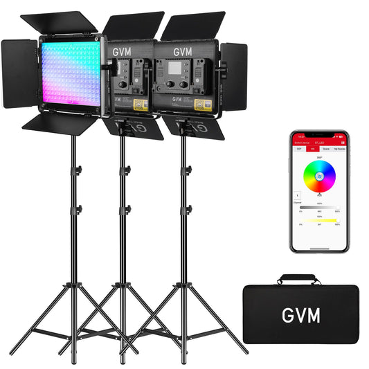 GVM 800D RGB LED Video Light, 2026 Upgraded Panel Light with Optical Lens & 6X Brighter (19500 Lux/0.5m), 3200K-5600K Bi-Color, 20 Scene Modes & CRI97+, Studio Lights, Photography Lighting, 2-Packs