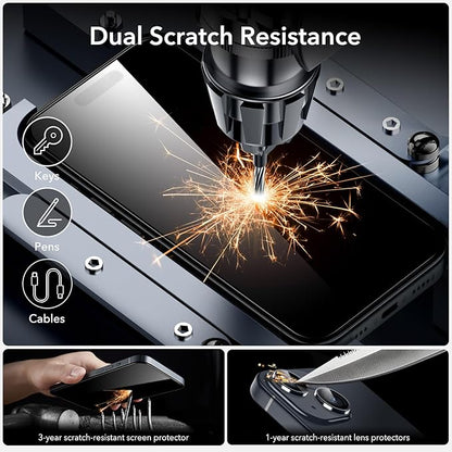 ESR 3+1 Pack for iPhone 15 Screen Protector, [9H Hardness] [Military Grade Shatterproof] Full Coverage Ultra-tough Tempered Glass Film with Easy Installation Frame, 1 Set of Camera Lens Protector