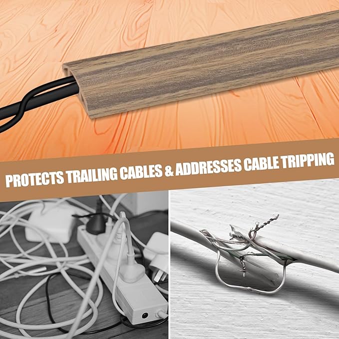 Floor Cord Cover Self Adhesive Cord Hider,3.3FT Cable Management, Extension Strip Protector for Wires, Prevent Cable Trips for Offices, Gyms, Exhibitions Cavity:0.47"(W) x0.35(H) Woodsmokedbrown