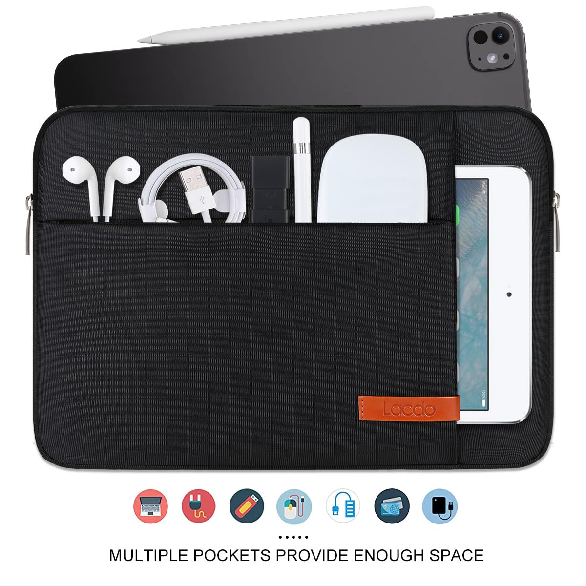 Lacdo Tablet Sleeve Case for 13 inch New iPad Air M4 M3 M2 2026-2024, 13 inch New iPad Pro M5 M4 2025-2024, 12.9 inch iPad Pro 6 5 4 3, iPad Pro Air 13 inch Sleeve, Protective Tablet Case Bag, Black