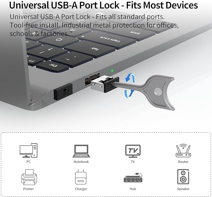 24PCS USB Metal Port Lock Blocker with 2 Keys - Secure USB-A Port Protector for PC/Laptop, Anti-Theft Data Security Lock, Dust & Moisture Proof Cover, Removable Type-A Connector Black