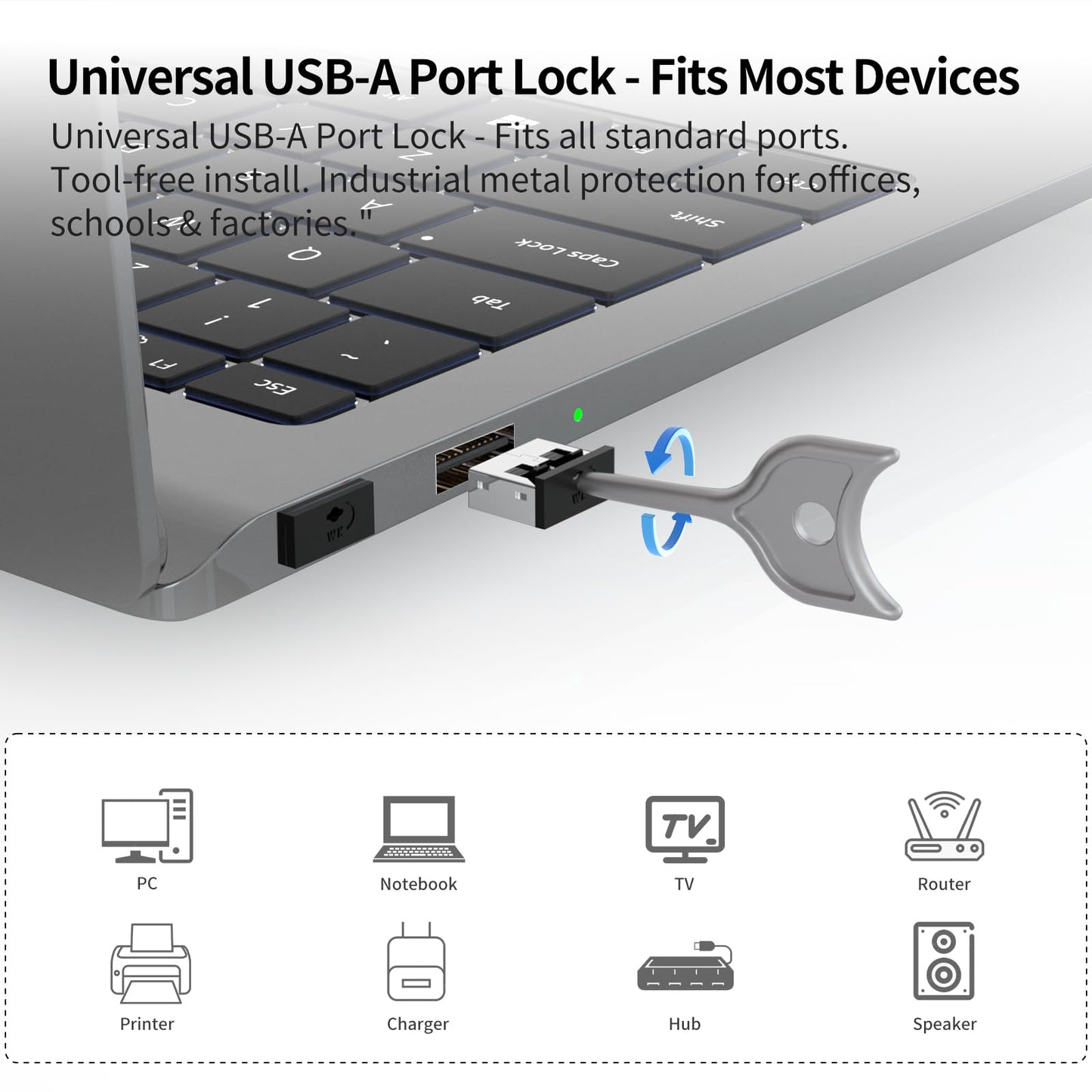 24PCS USB Metal Port Lock Blocker with 2 Keys - Secure USB-A Port Protector for PC/Laptop, Anti-Theft Data Security Lock, Dust & Moisture Proof Cover, Removable Type-A Connector Black