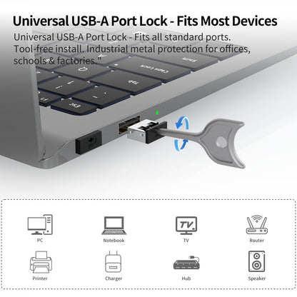 24PCS USB Metal Port Lock Blocker with 2 Keys - Secure USB-A Port Protector for PC/Laptop, Anti-Theft Data Security Lock, Dust & Moisture Proof Cover, Removable Type-A Connector Black