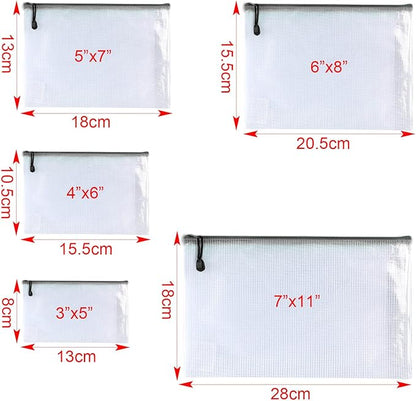 Oaimyy-5 x 7-20 Pcs-Plastic Mesh Zipper Pouch Document Folders Bag Zip File Bags for Office Supplies,Home,Travel Storages,Puzzle Board Games Storage- (Black)
