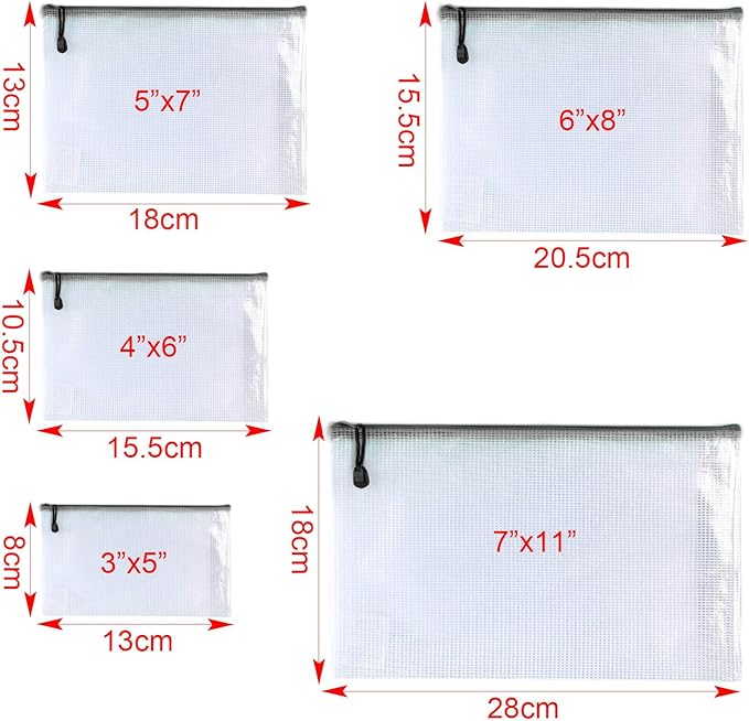 Oaimyy-20 PCS-Mesh Zipper Pouch, Plastic Zip File Folders Puzzle Bags Large Reusable Zipper Pouches for Organizing Classroom Board Game Organization,Home Storage-(Black, 7"x 11")