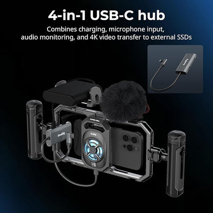 SMALLRIG All-in-One Cooling Dual Handle Phone Cage Kit for iPhone/Android, 15W Active Cooler & 4-in-1 USB-C Hub, Universal Compatibility 2.5-3.1" Phones, for Live Streaming- 5276