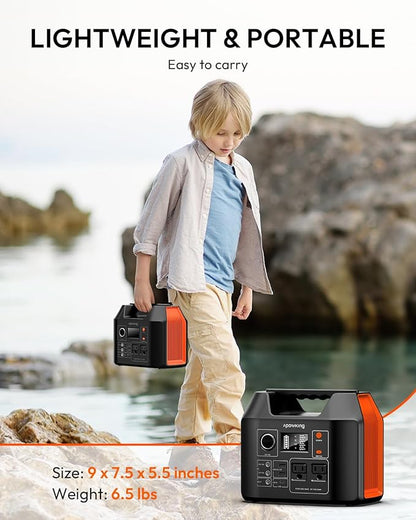 Apowking Portable Power Station 300W Rated(600W Peak), 256Wh LiFePO4 Battery, Solar Powered Power Bank with 2 AC Outlet 110V Pure Sine Wave, Solar Generator for Home Outdoor Camping Emergency