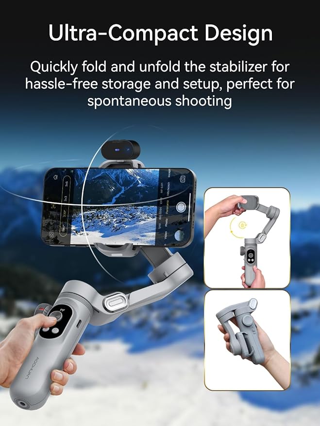 3-Axis Phone Gimbal, Gimbal Stabilizer for iPhone w/AI Vision Sensor, Portable for iPhone/Andriod, Phone Stabilizer Built in Fill Light Perfect for TikTok YouTube-Smart XPro AI Grey