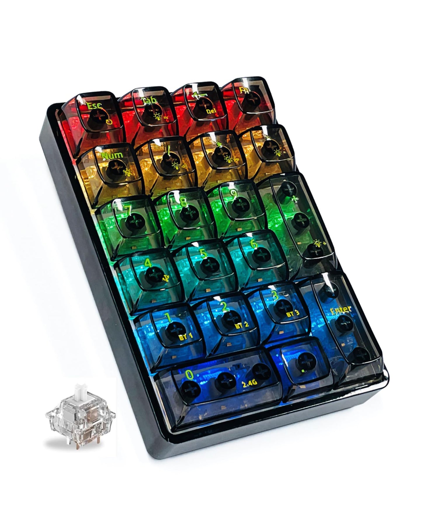 SOLAKAKA K21 RGB Backlit Tri-Mode Transparent Wireless Mechanical Number Pad Supports 3 BT/2.4GHz/Type C Wired, Hot Swappable 21 Keys with Transparent Keycaps Black