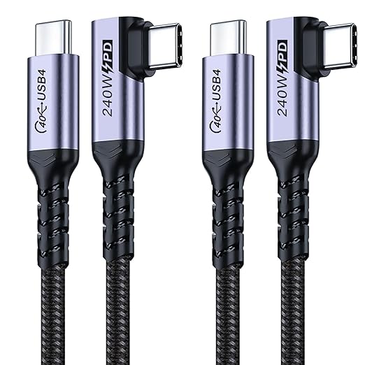 SUMPK USB4 Cable 3.3FT 2 Packs, 240W USB C to USB C Right Angle