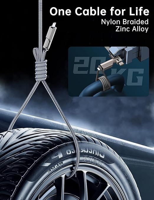 Jixivor 5FT 4 in 1 Multi Charging Cable, 60W USB A/C to C/Lightning Cable Combo, Support High-Speed Charging & Fast Data Transfer, CarPlay & Android Auto, Multi Charger Cord for iPhone/Samsung/iPad