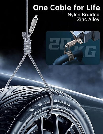 Jixivor 5FT 4 in 1 Multi Charging Cable, 60W USB A/C to C/Lightning Cable Combo, Support High-Speed Charging & Fast Data Transfer, CarPlay & Android Auto, Multi Charger Cord for iPhone/Samsung/iPad