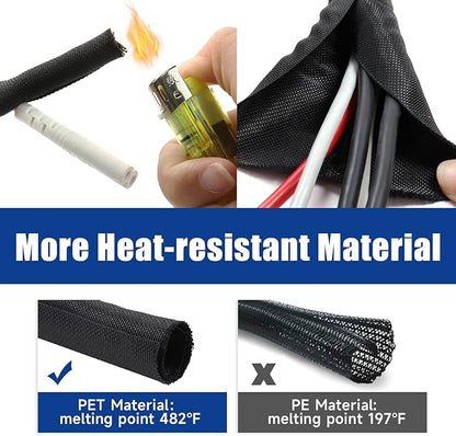 Black-Braided-Wire-Loom, Mesh Woven Self Wrap Split Sleeving for Automotive Wires/Audio Video Cable/Multi-Cable Strings (1" - 16 Feet)