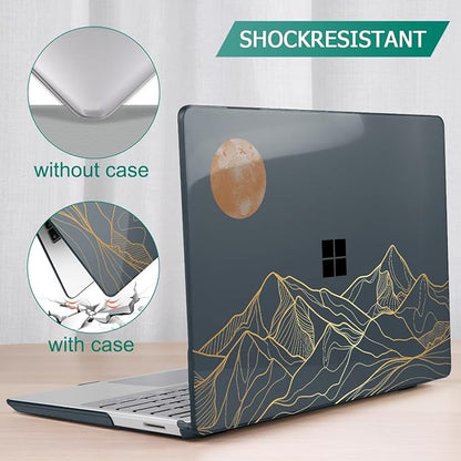 Tuiklol Case for 15 Inch Microsoft Surface Laptop 5/4/3 2022-2020, Model 1979/1953/1872/1873 Hard Shell Cover, Keyboard Cover+Screen Protector+Dust Plugs,Moon and Mountain