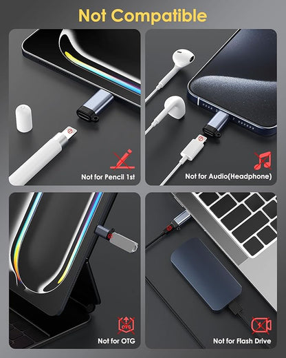 MoKo 4 Pack Lightning Female to USB C Male Adapter, iPhone to USB C Adapter for iPhone 15/16 Pro/16 Pro Max/16 Plus, Galaxy S24, iPad Air/Pro, for Charging/Data Transfer, NOT for Audio/OTG, Gray