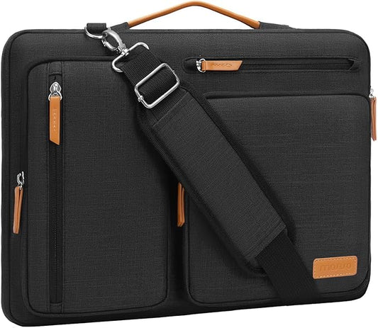 MOSISO 360 Protective Laptop Shoulder Bag,15-15.6 inch Computer Bags Compatible with MacBook Pro 16 inch, HP, Dell, Lenovo, Asus Notebook,Side Open Messenger Bag with 4 Zipper Pockets, Black