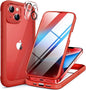 Miracase Glass Series Designed for iPhone 14 Plus Case 6.7 inch, 2023 Upgrade Full-Body Clear Bumper Case with Built-in 9H Tempered Glass Screen Protector and Camera Lens Protector,Red