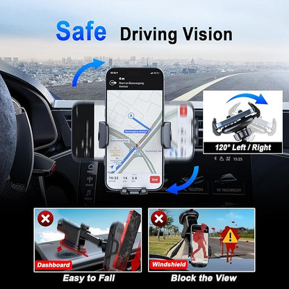 [2025 NEW] Car Phone Holder for Horizontal/Vertical Vent [Upgraded Metal Hook Clip] [Wider Clamp & Fit Thicker Case]Universal Cellphone Stand Car Mount Cradle for iPhone 16 Pro Max 15 14 13 SE Android