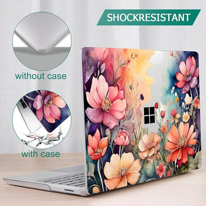 Tuiklol Case for 15 Inch Microsoft Surface Laptop 5/4/3 2022-2020, Model 1979/1953/1872/1873 Hard Shell Cover, Keyboard Cover+Screen Protector+Dust Plugs,Ilustration Flowers