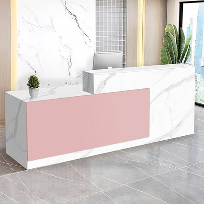 Reception Desk with Counter Modern Checkout Counter with Lockable Drawer Keyboard Tray Receptionist Desk for Office Salon Reception Table P Left 55inch/140cm