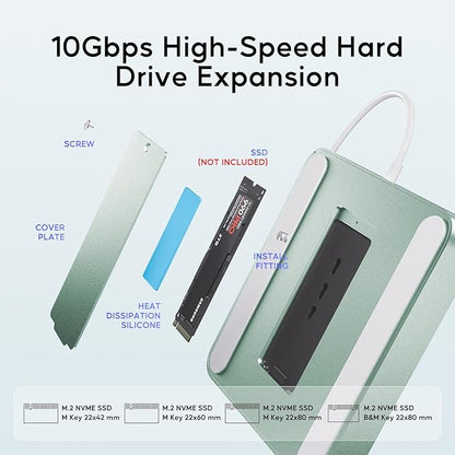 USB C HUB for iMac 24 inch 2021/2023/2024, USB Hub Adapter iMac Accessories for iMac M1/M3/M4 with USB C 10Gbps 3*USB A SD/TF, Docking Station Support Expand M.2 SSD (Not Included), Green