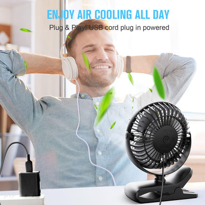 BESKAR USB Clip on Fan, Portable Small Desk Fan with Cord Powered
