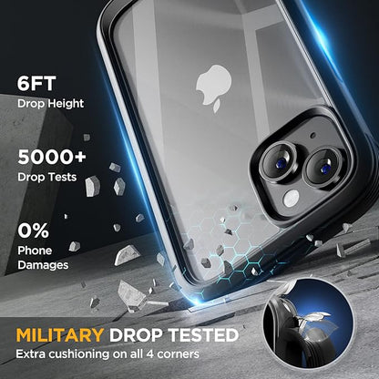 Miracase Compatible with iPhone 13 case 6.1 inch, 2021 Upgrade Full-Body Glass Clear Case Bumper Case with Built-in 9H Tempered Glass Screen Protector for iPhone 13,Black