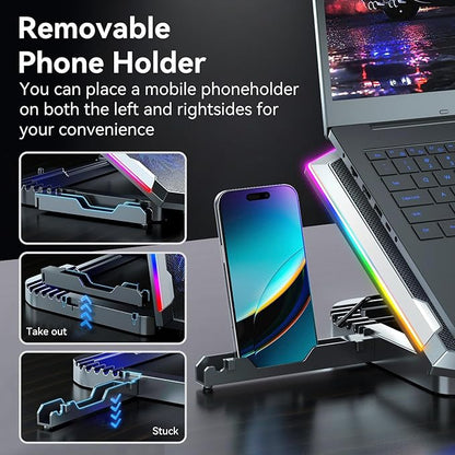 ICE COOREL Gaming Laptop Cooling Pad with 8 Cooling Fans, Laptop Fan Cooler Pad for 15-17.3 Inch, Notebook Cooler Stand with 6 Height Adjustable, RGB Cooling Pad with Two USB Port + Phone Stand