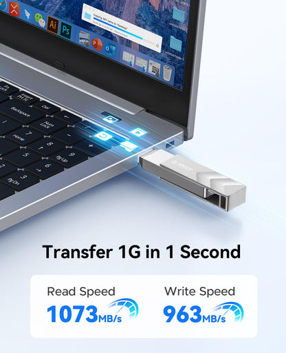 ORICO 1TB Portable Solid State Drive, 1050MB/s Dual-Port Rotating Metal External SSD with 90° Click-Stop, Reliable Storage for iPhone 17, 16 Series, Type-C Smartphone, Mac, Audio, Vehicle - A101