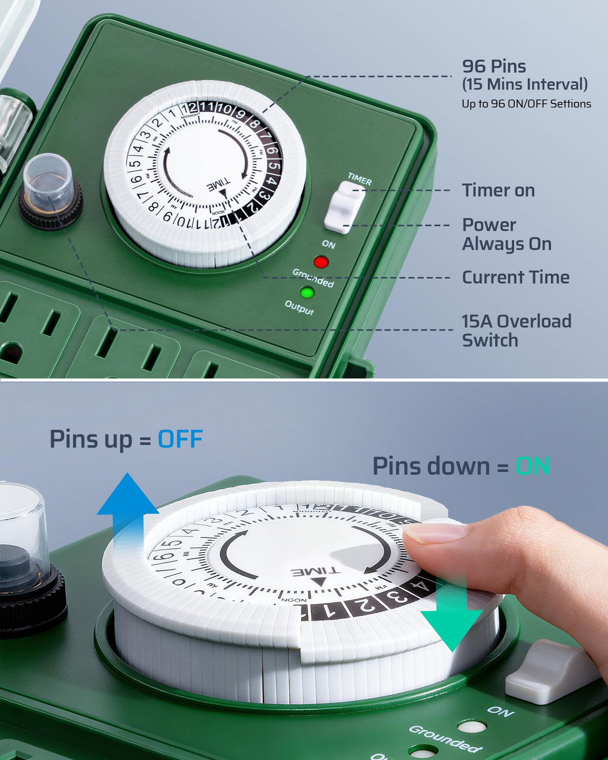 DEWENWILS Outdoor Power Stake Timer, 24-Hour Mechanical Timer, 6 Outlets