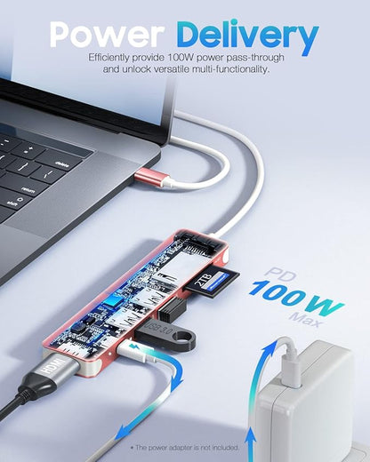 Hiearcool USB C Hub,USB-C Dongle,7IN1 USBC to HDMI Multple Adapter Compatible for MacBook Dell Lenovo Asus Thunderbolt 3 Thunderbolt 4 Type C Docking Station (HDMI USB3.0 TF/SD PD)-Rose Gold